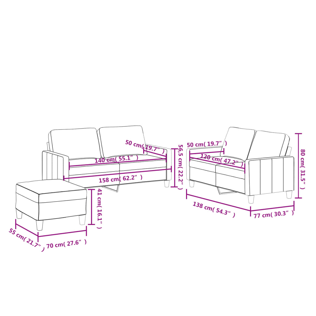3-piece sofa set with cushions, wine red, faux leather