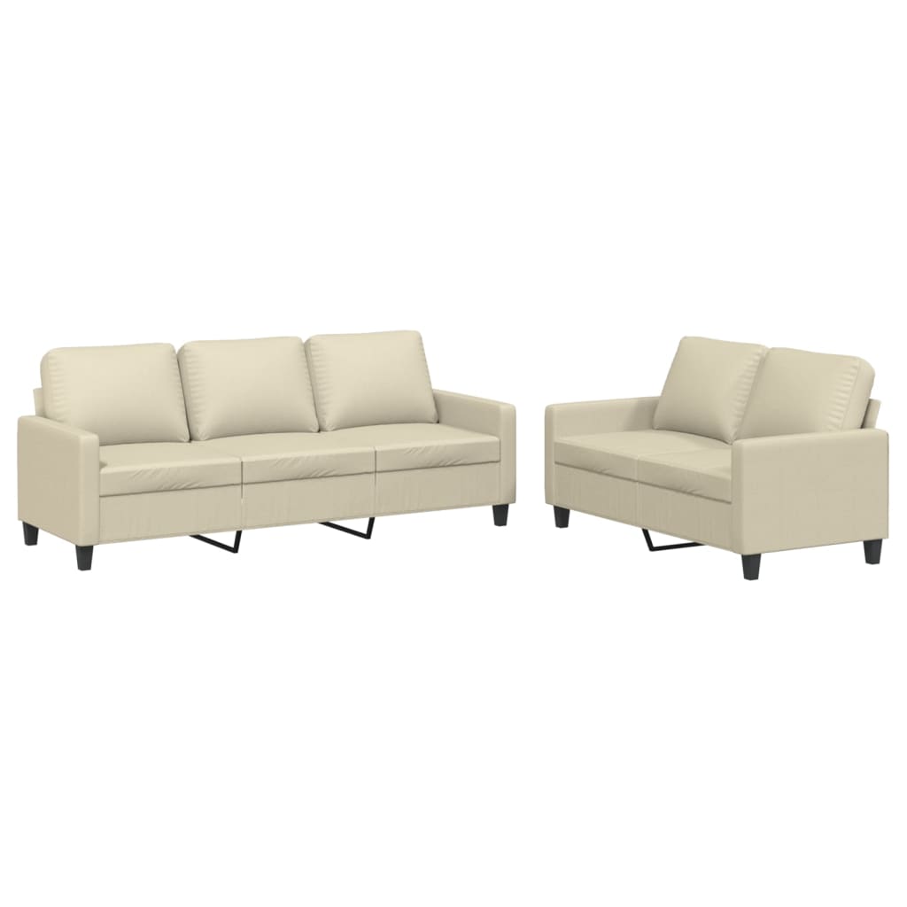 2-piece sofa set with cushions cream faux leather