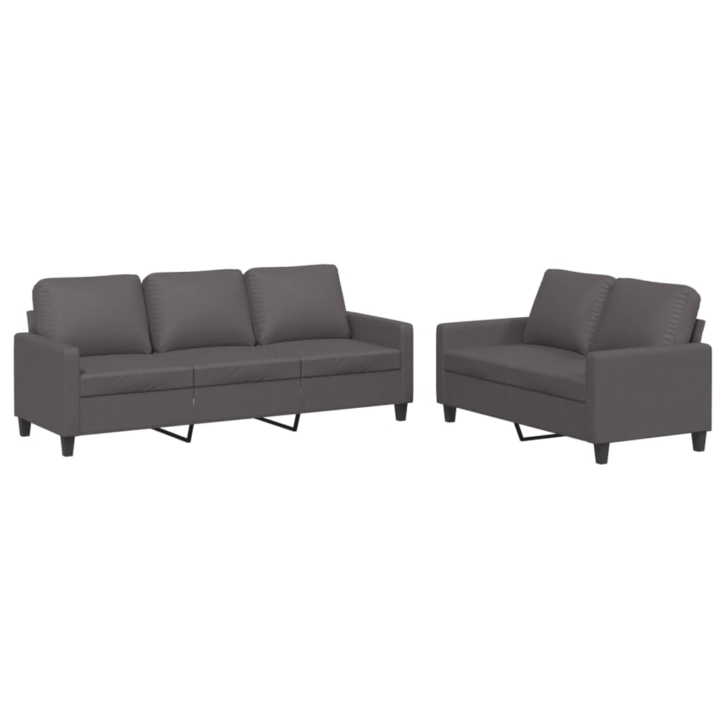 2-piece sofa set with cushions, grey faux leather