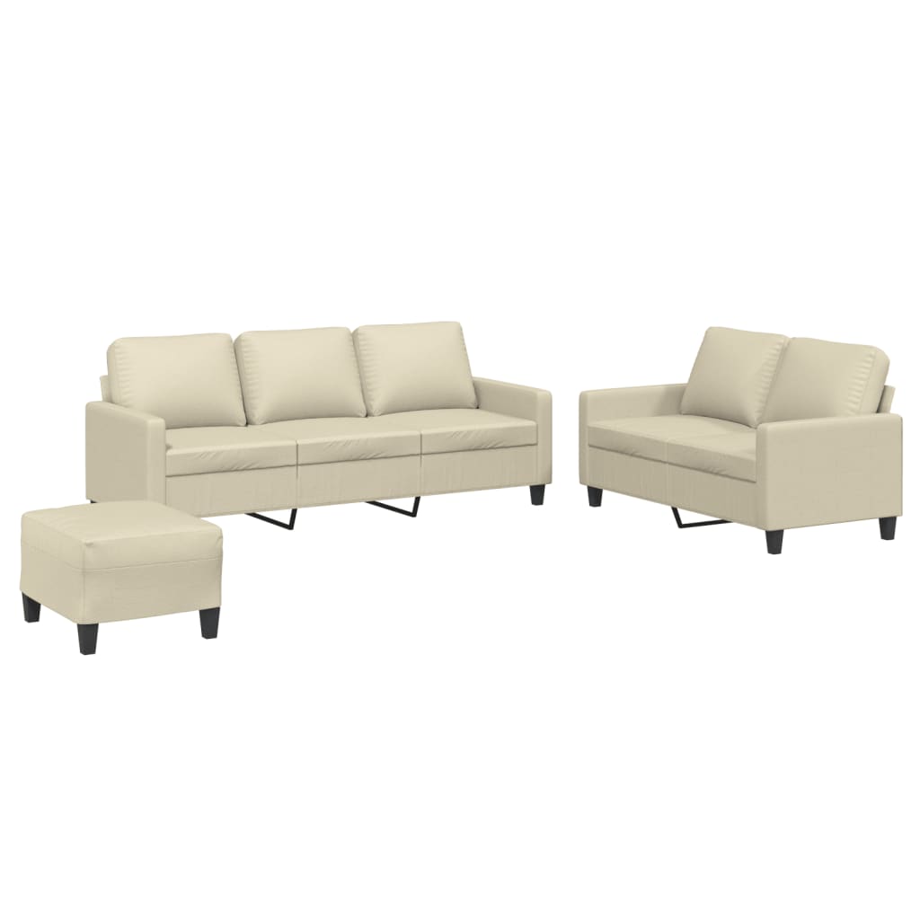 3-piece sofa set with cushions cream faux leather