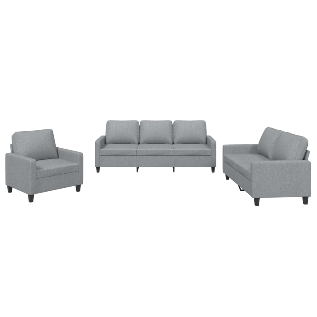3-piece sofa set with cushions in light grey fabric