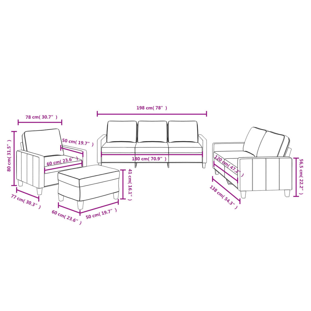 4-piece sofa set with cushions in light grey fabric