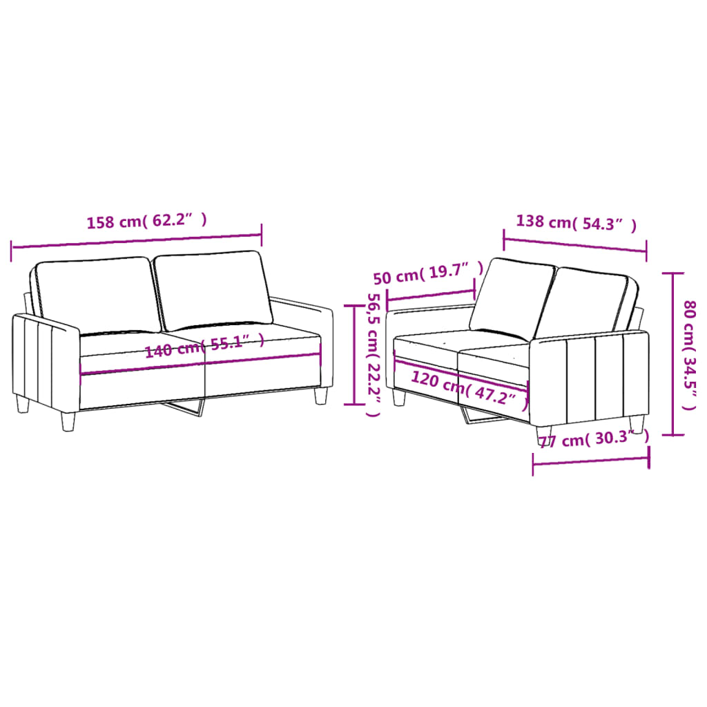 2-piece sofa set with cushions in light grey fabric