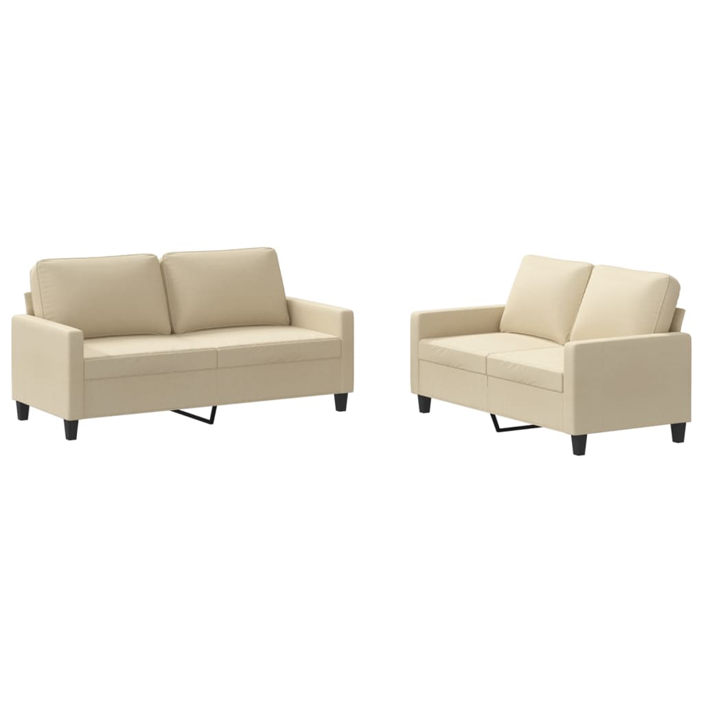 2-piece sofa set with cushions in cream fabric