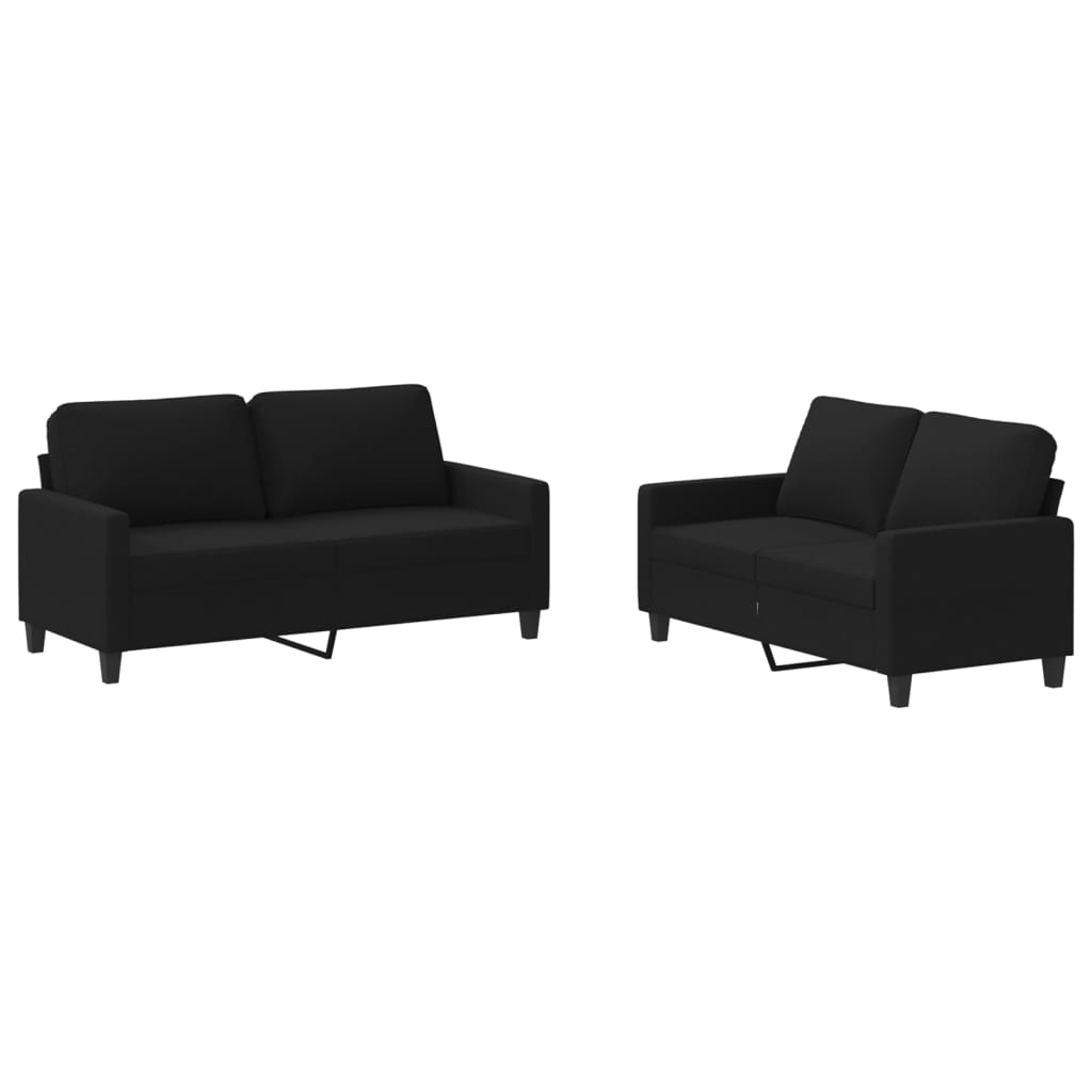 2-piece sofa set with cushions in black fabric
