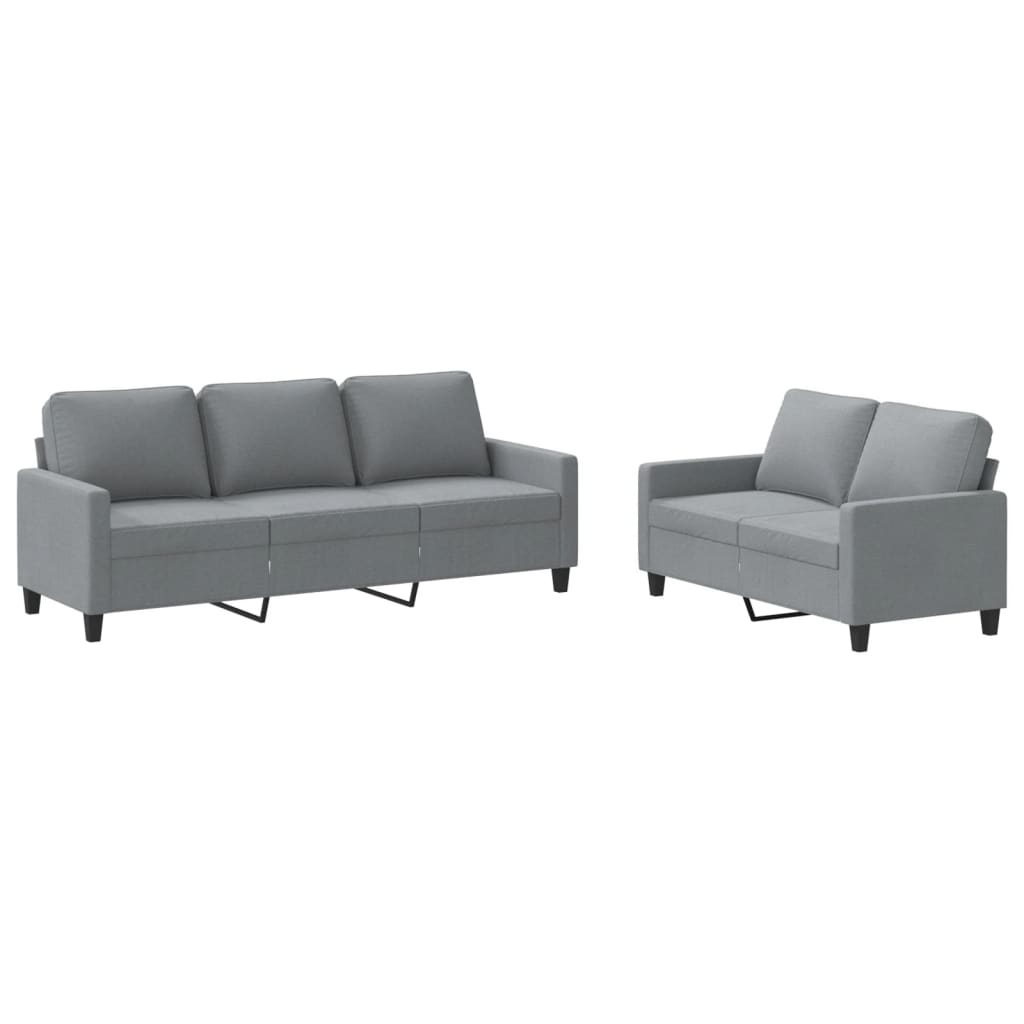2-piece sofa set with cushions in light grey fabric