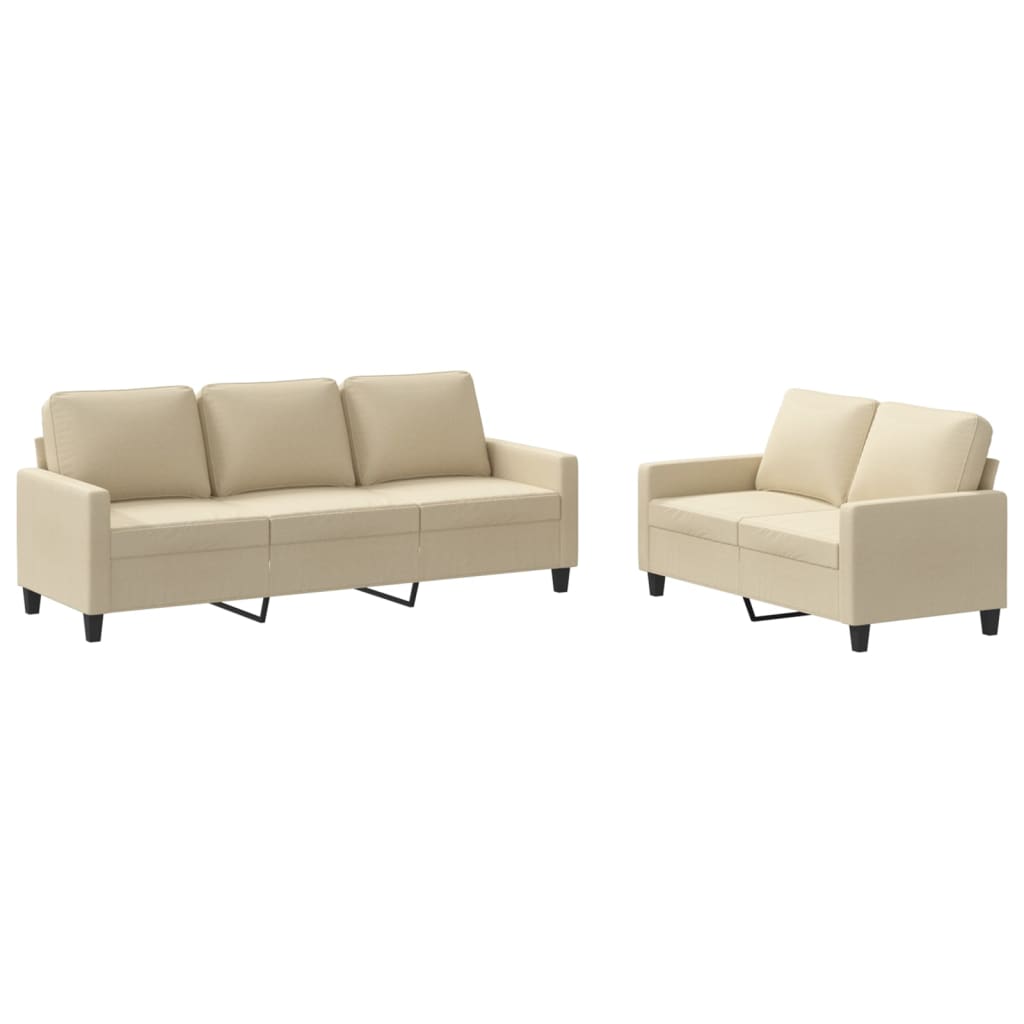 2-piece sofa set with cushions in cream fabric