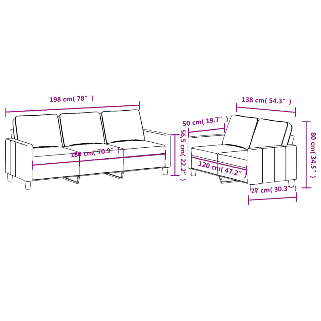 2-piece sofa set with cushions in black fabric