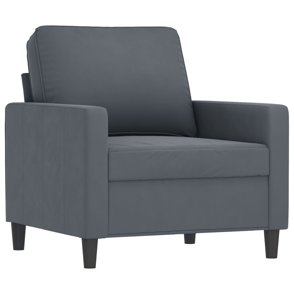 3-piece sofa set with cushions in dark grey velvet