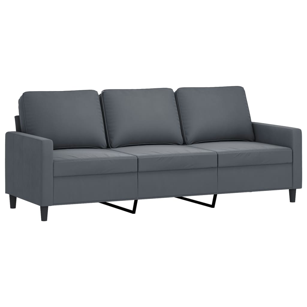 3-piece sofa set with cushions in dark grey velvet