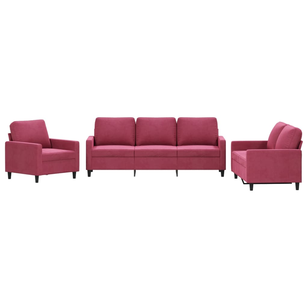 3-piece sofa set with cushions wine red velvet