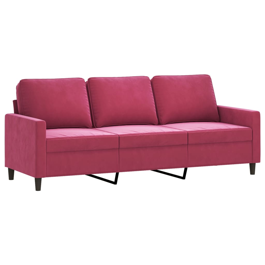 3-piece sofa set with cushions wine red velvet