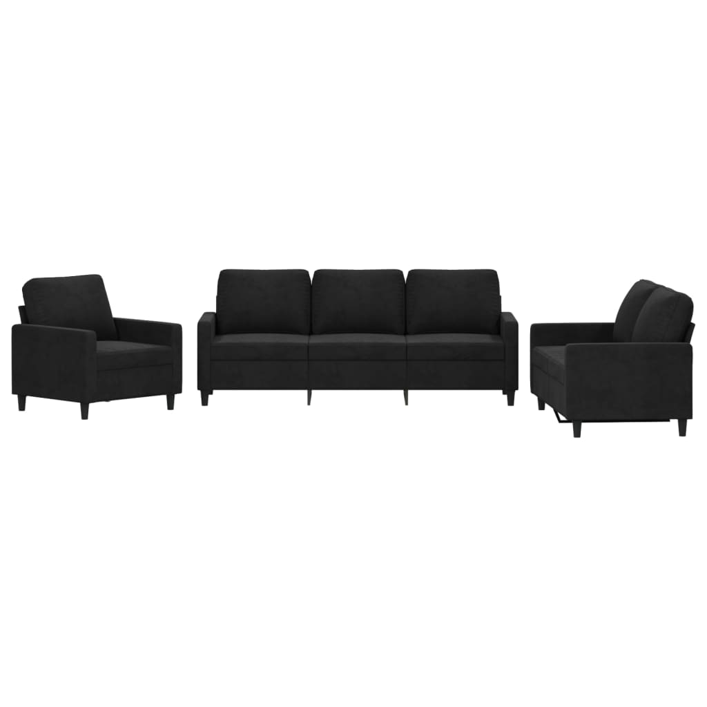 3-piece sofa set with cushions black velvet