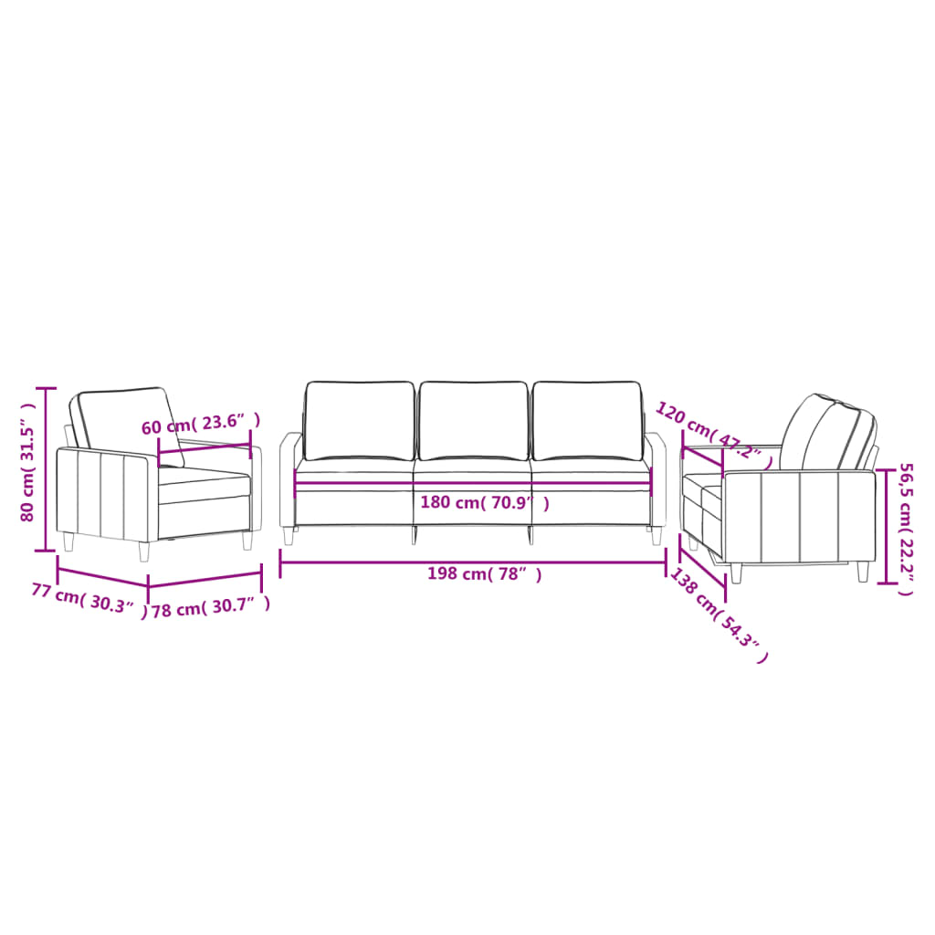 3-piece sofa set with cushions black velvet