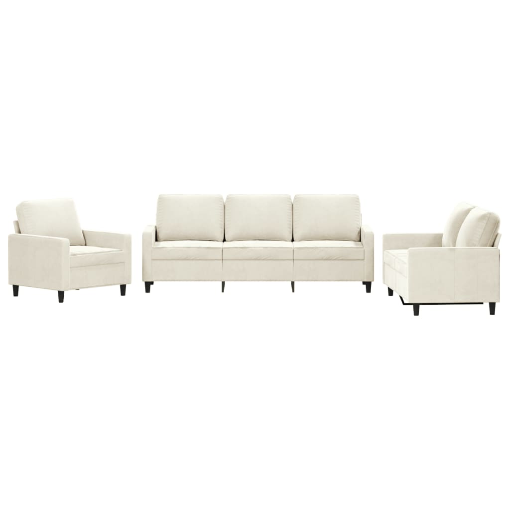 3-piece sofa set with cushions cream velvet