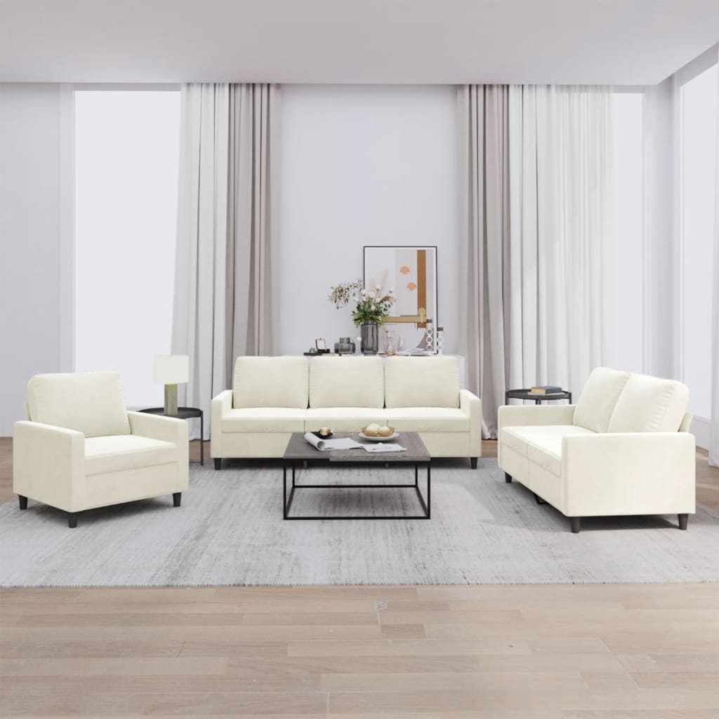 3-piece sofa set with cushions cream velvet