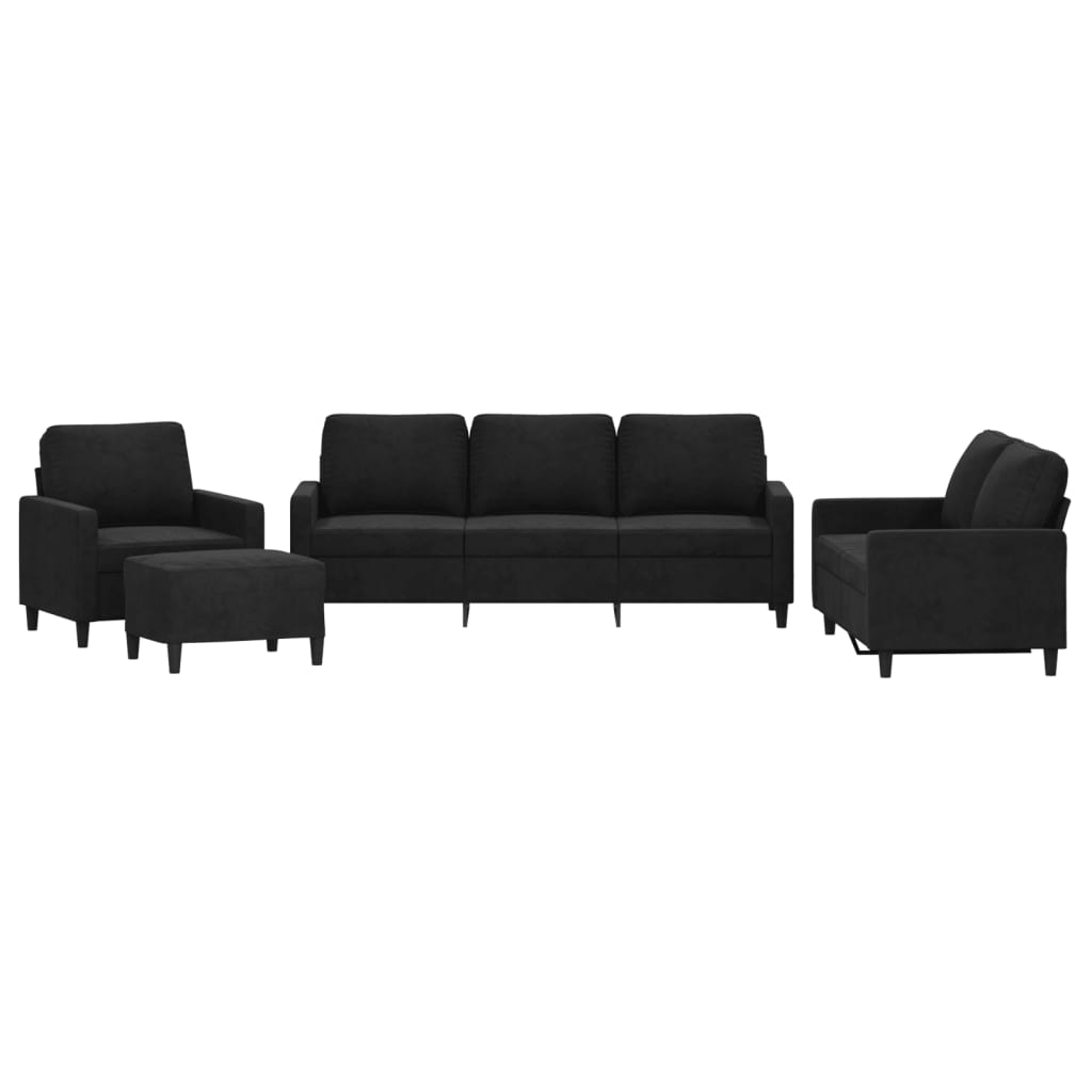 4-piece sofa set with cushions black velvet