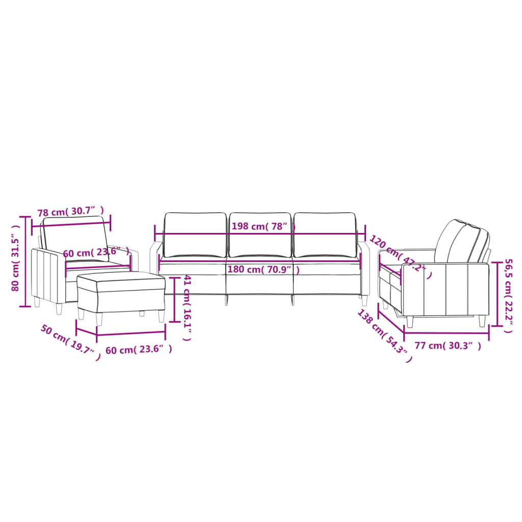 4-piece sofa set with cushions black velvet