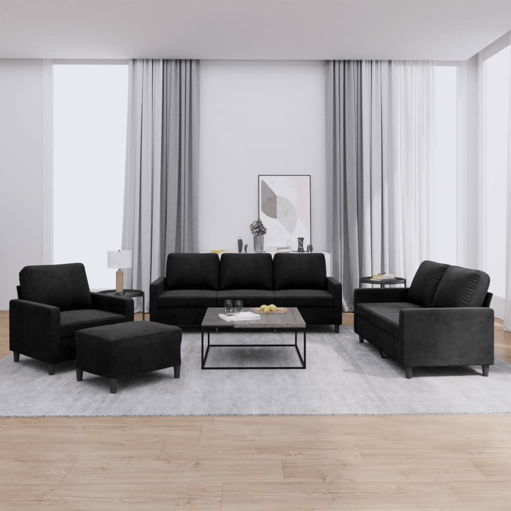 4-piece sofa set with cushions black velvet