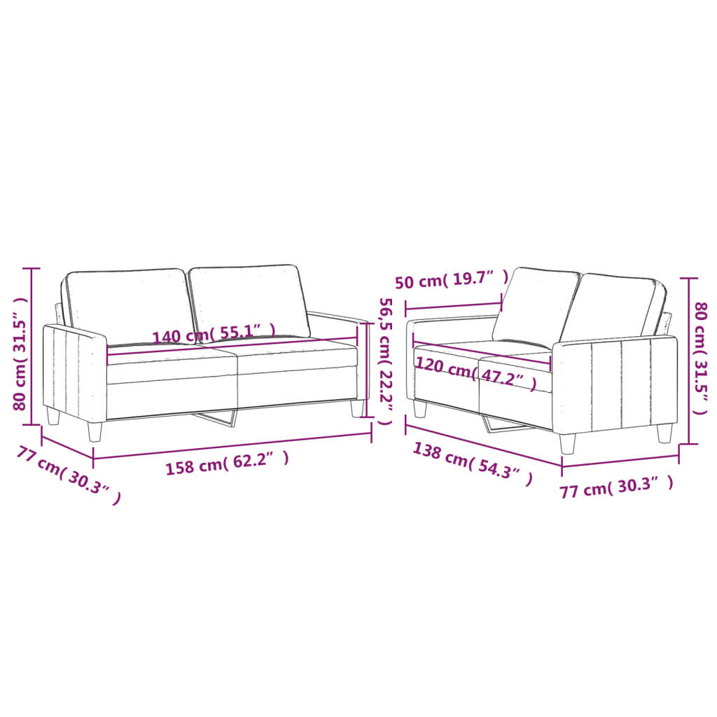 2-piece sofa set with cushions light grey velvet