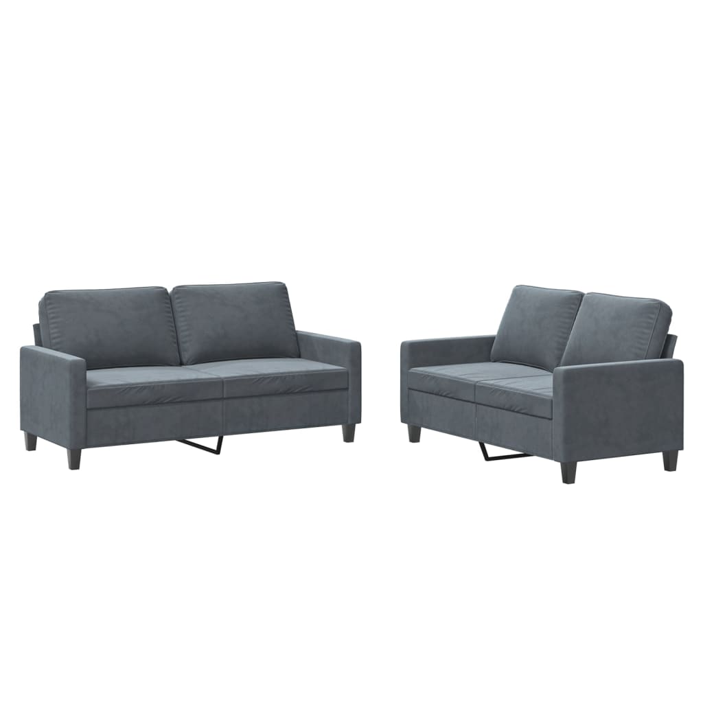 Ensemble de canapé 2 pièces avec coussins en velours gris foncé