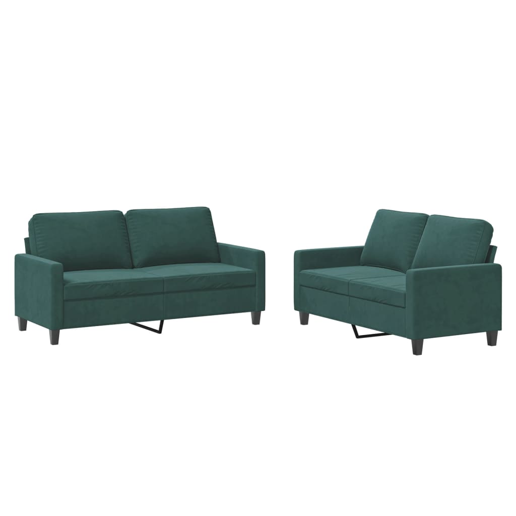 2-piece sofa set with cushions dark green velvet