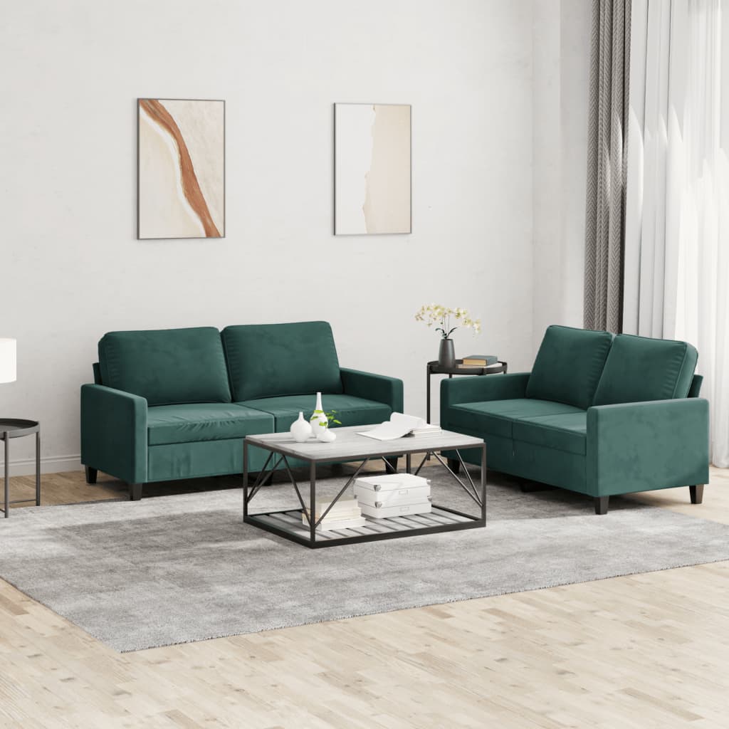 2-piece sofa set with cushions dark green velvet