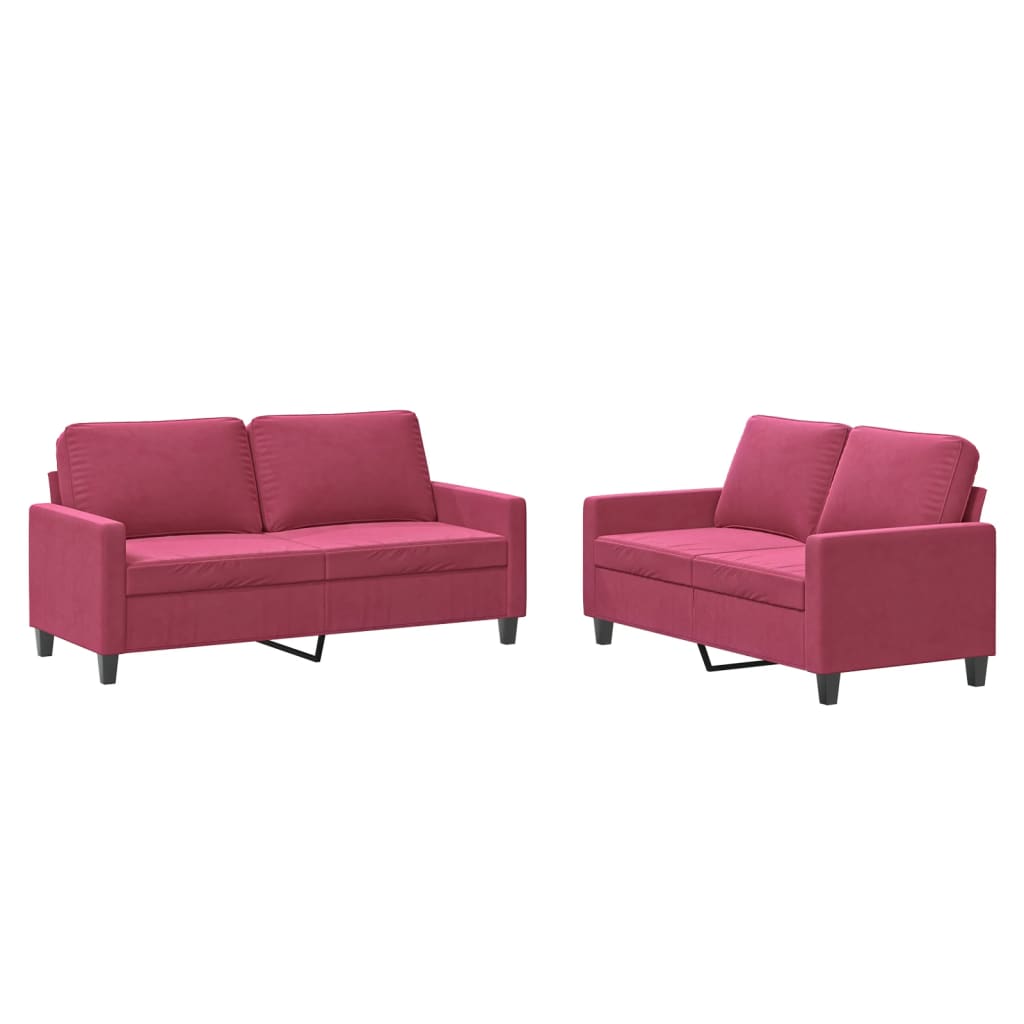 2-piece sofa set with cushions wine red velvet