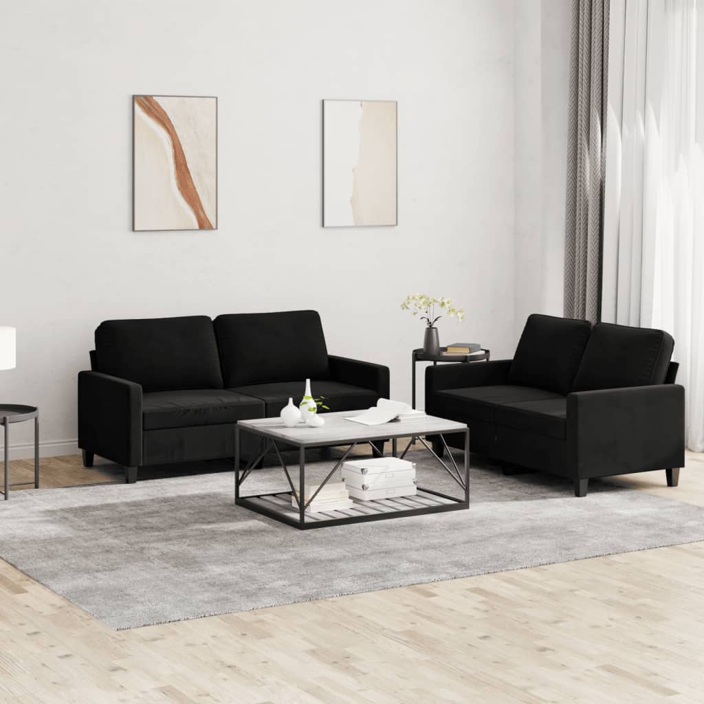2-piece sofa set with cushions black velvet