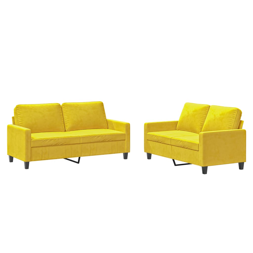 2-piece sofa set with cushions yellow velvet
