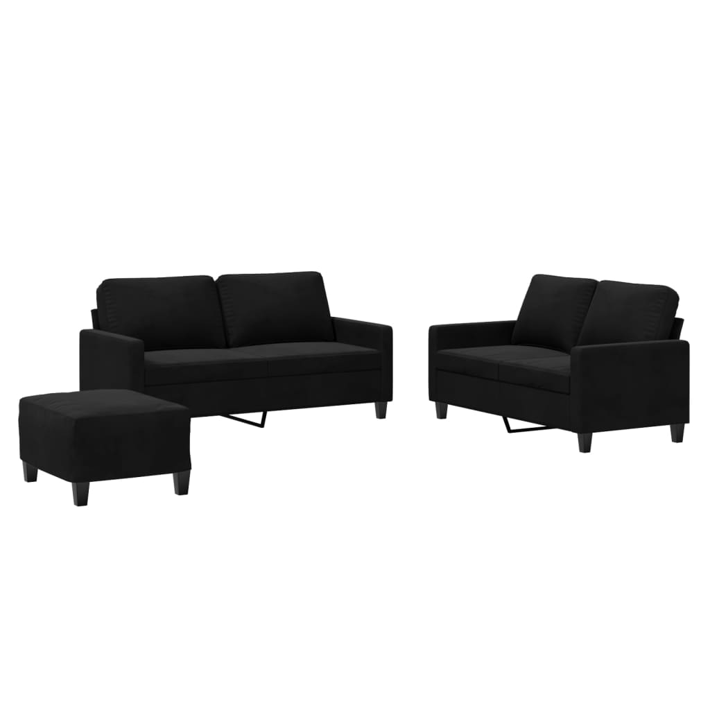 3-piece sofa set with cushions black velvet