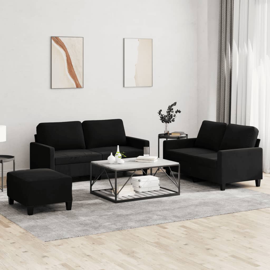 3-piece sofa set with cushions black velvet