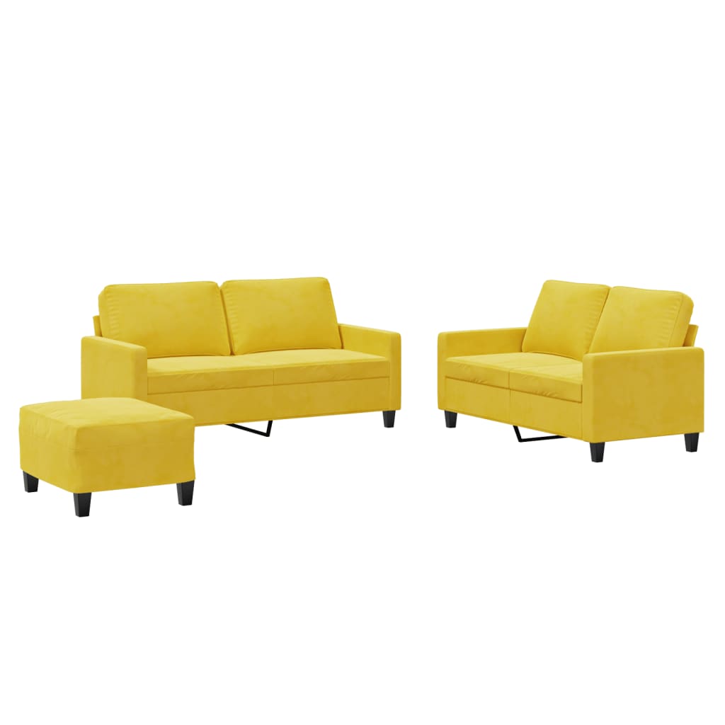 3-piece sofa set with cushions yellow velvet