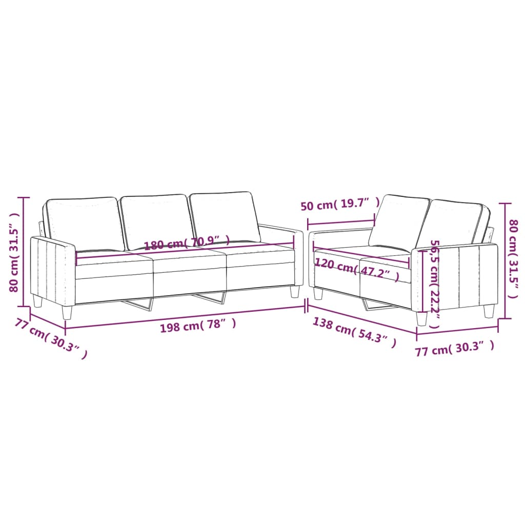 2-piece sofa set with cushions light grey velvet