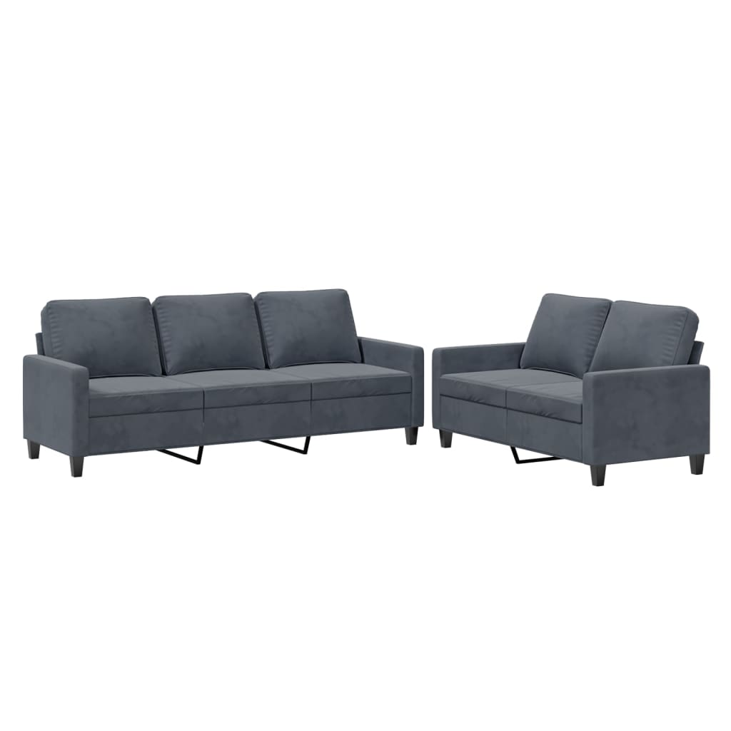 Ensemble de canapé 2 pièces avec coussins en velours gris foncé