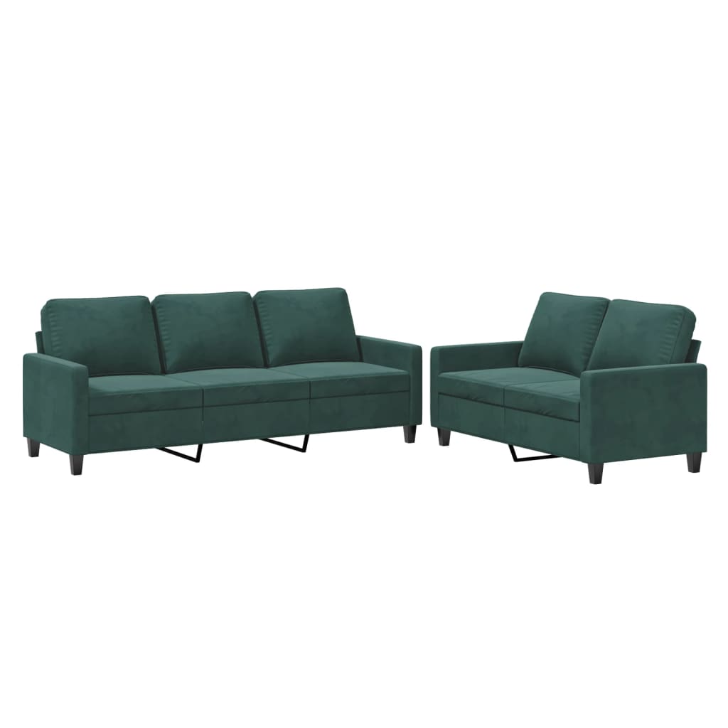 2-piece sofa set with cushions dark green velvet