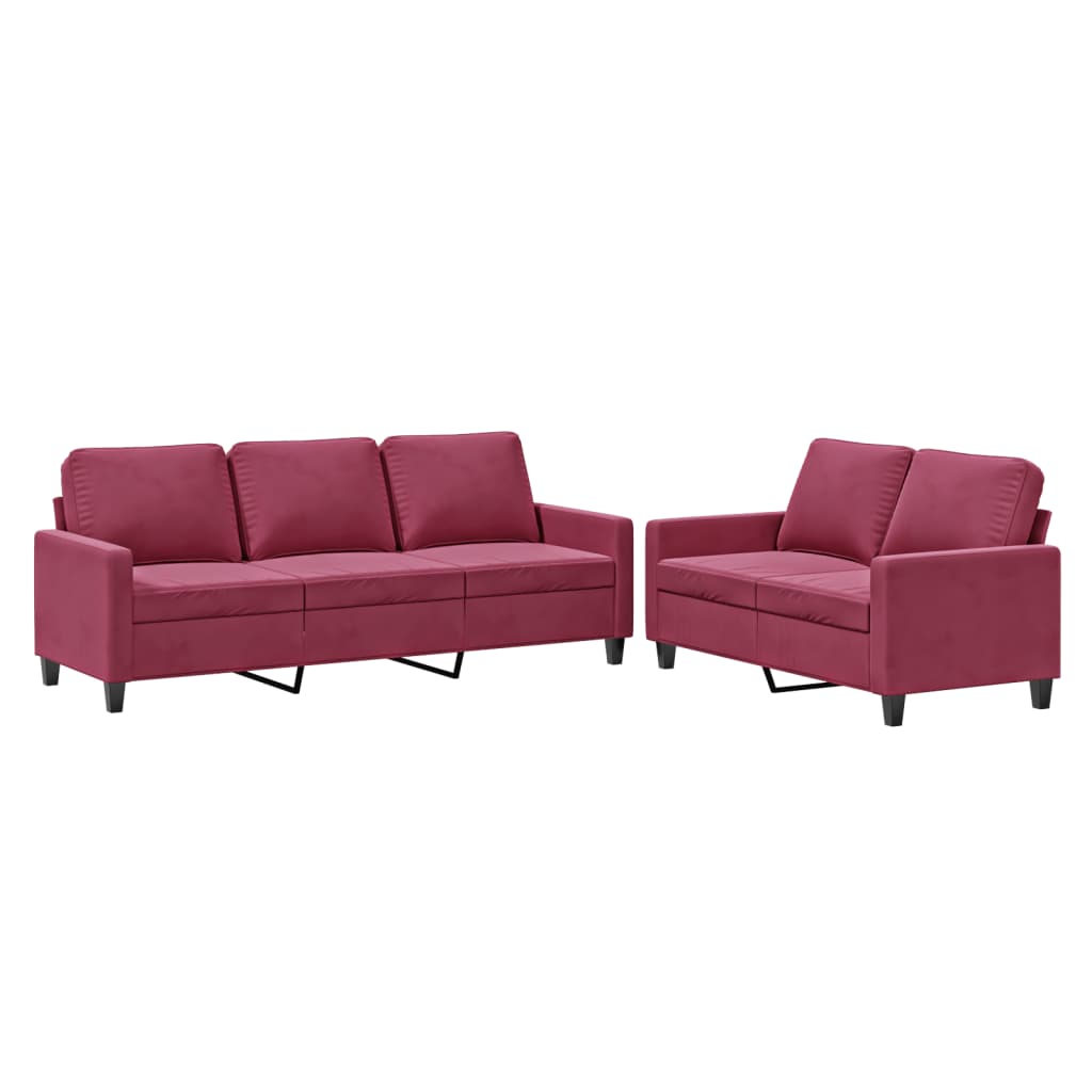2-piece sofa set with cushions wine red velvet
