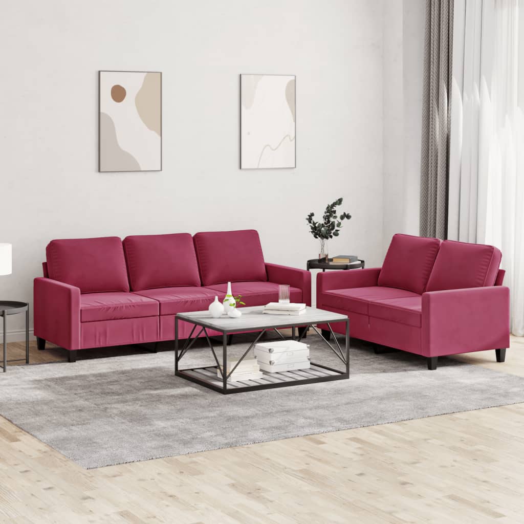 2-piece sofa set with cushions wine red velvet