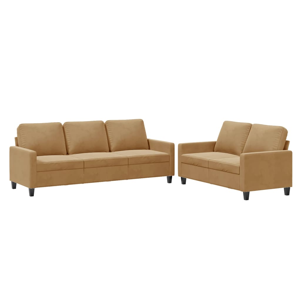 2-piece sofa set with cushions brown velvet