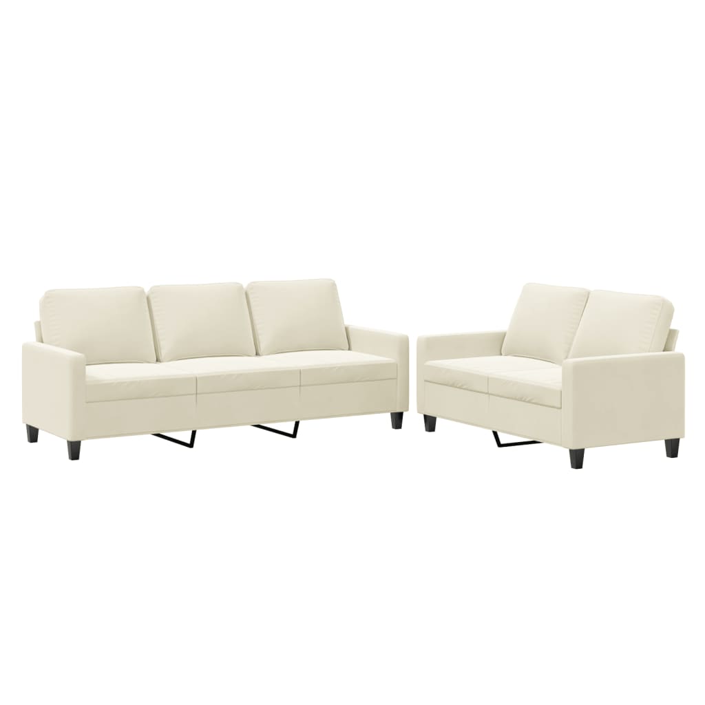 2-piece sofa set with cushions cream velvet