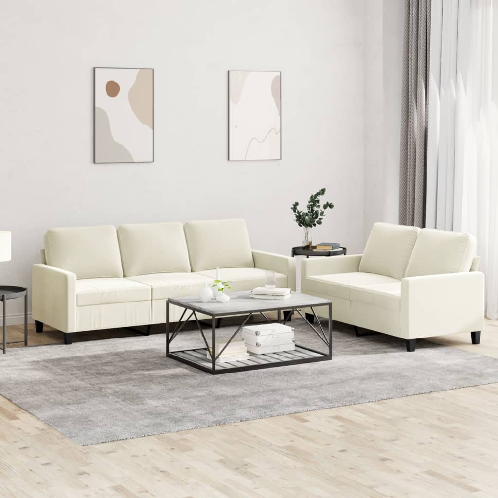 2-piece sofa set with cushions cream velvet