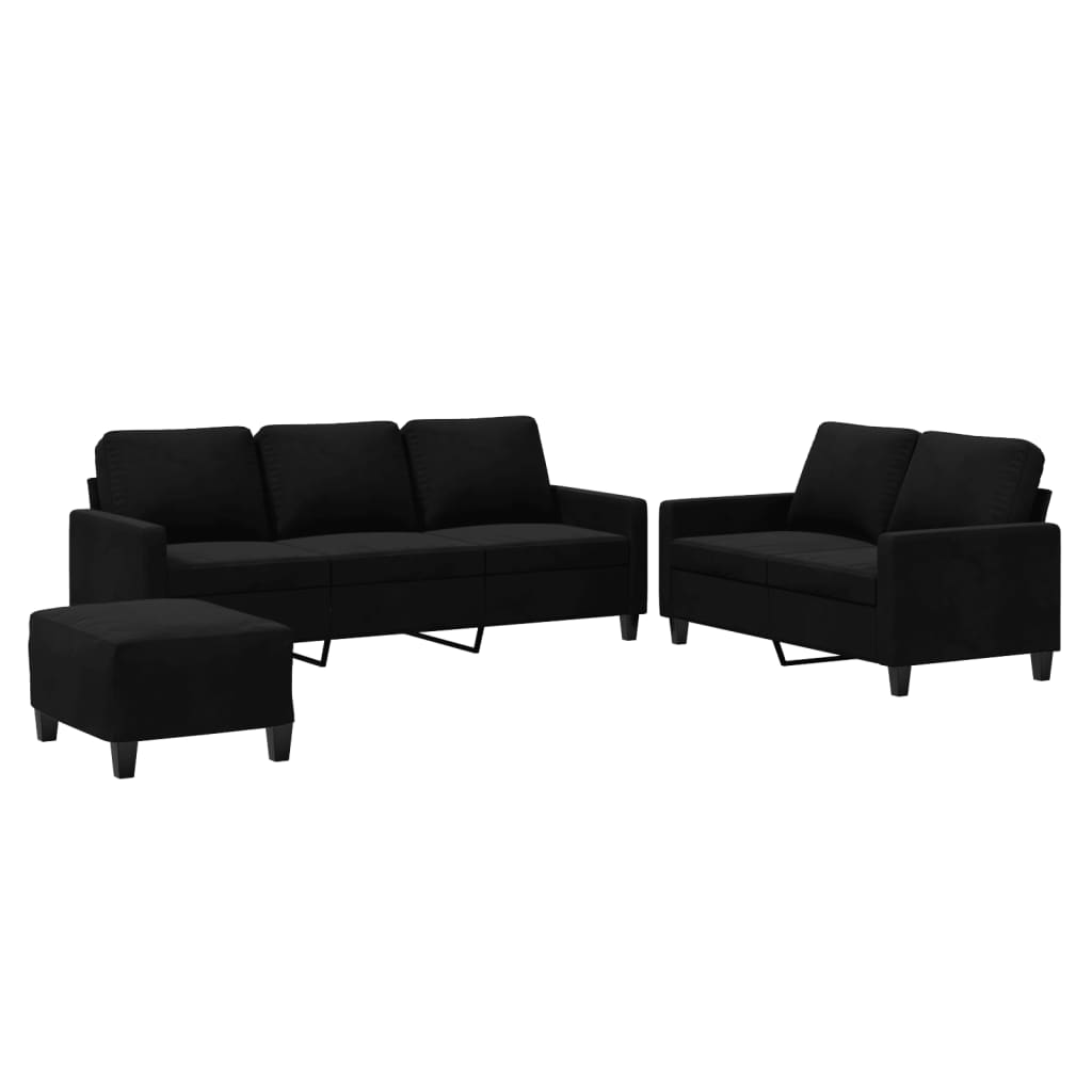 3-piece sofa set with cushions black velvet