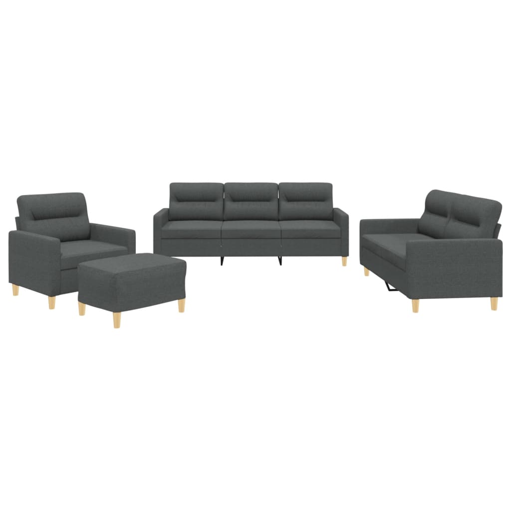 4-piece sofa set with cushions in dark grey fabric
