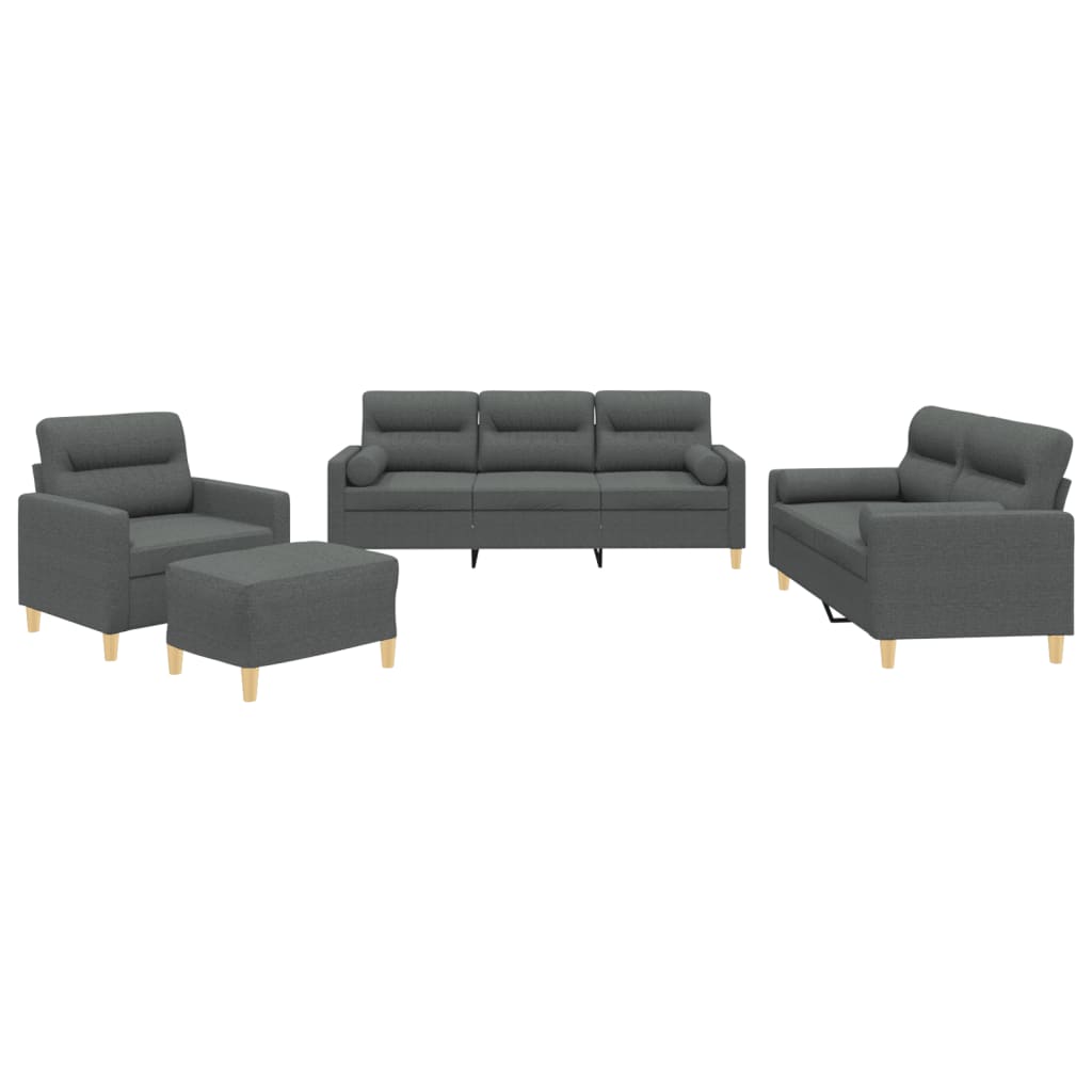 Ensemble de canapé 4 pièces avec coussins en tissu gris foncé