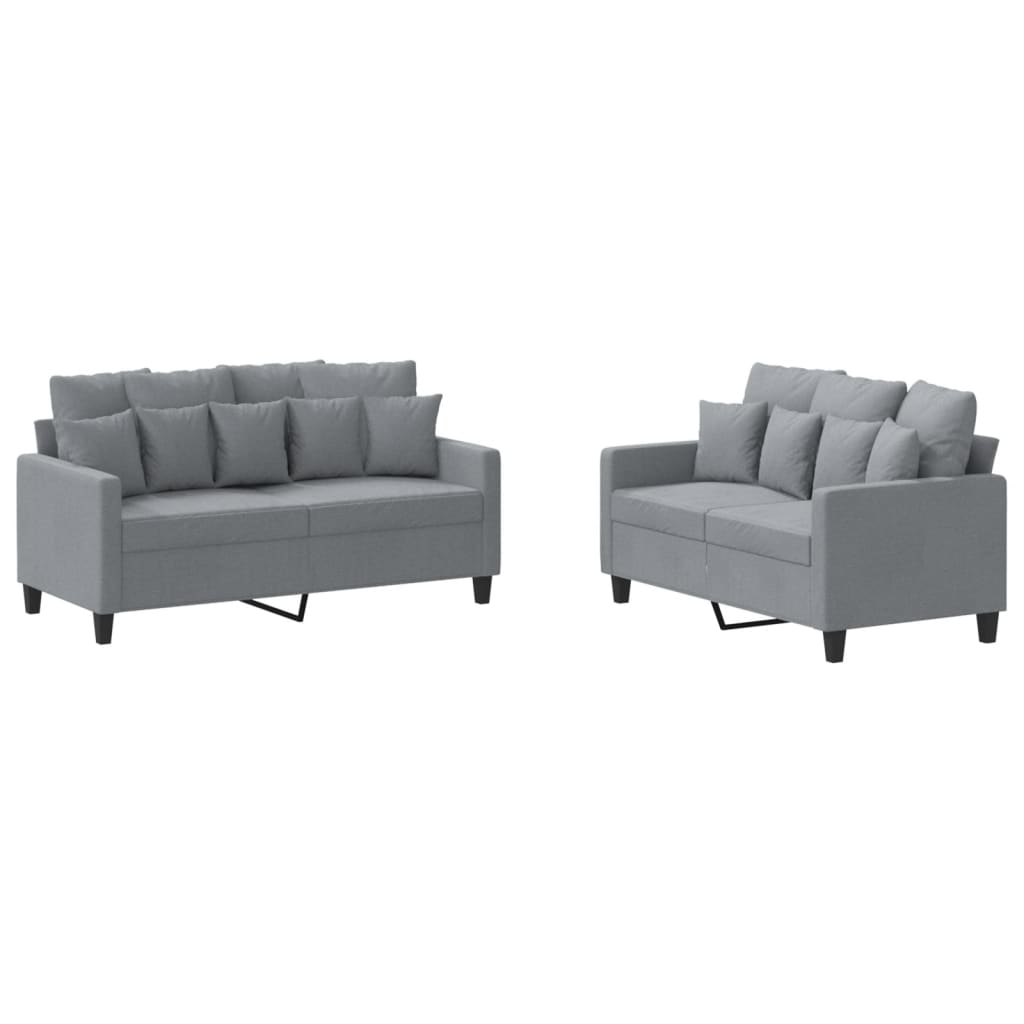 Ensemble de canapé 2 pièces avec coussins en tissu gris clair