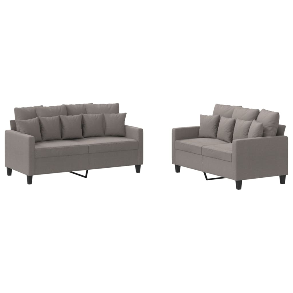 Ensemble de canapé 2 pièces avec coussins en tissu taupe