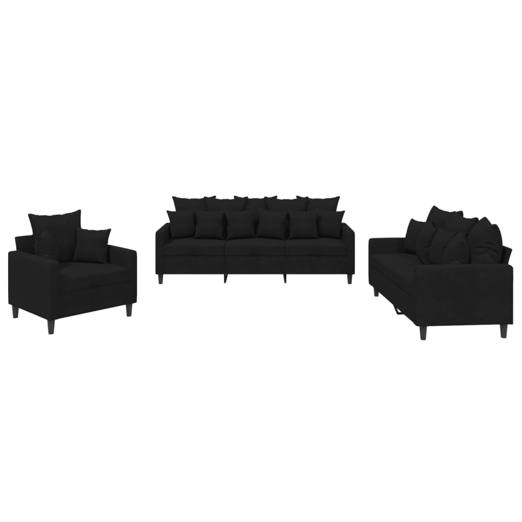 Ensemble de canapé 3 pièces avec coussins en velours noir