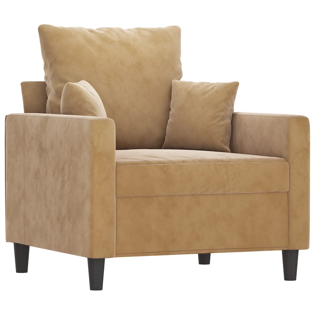 Ensemble de canapé 3 pièces avec coussins en velours marron