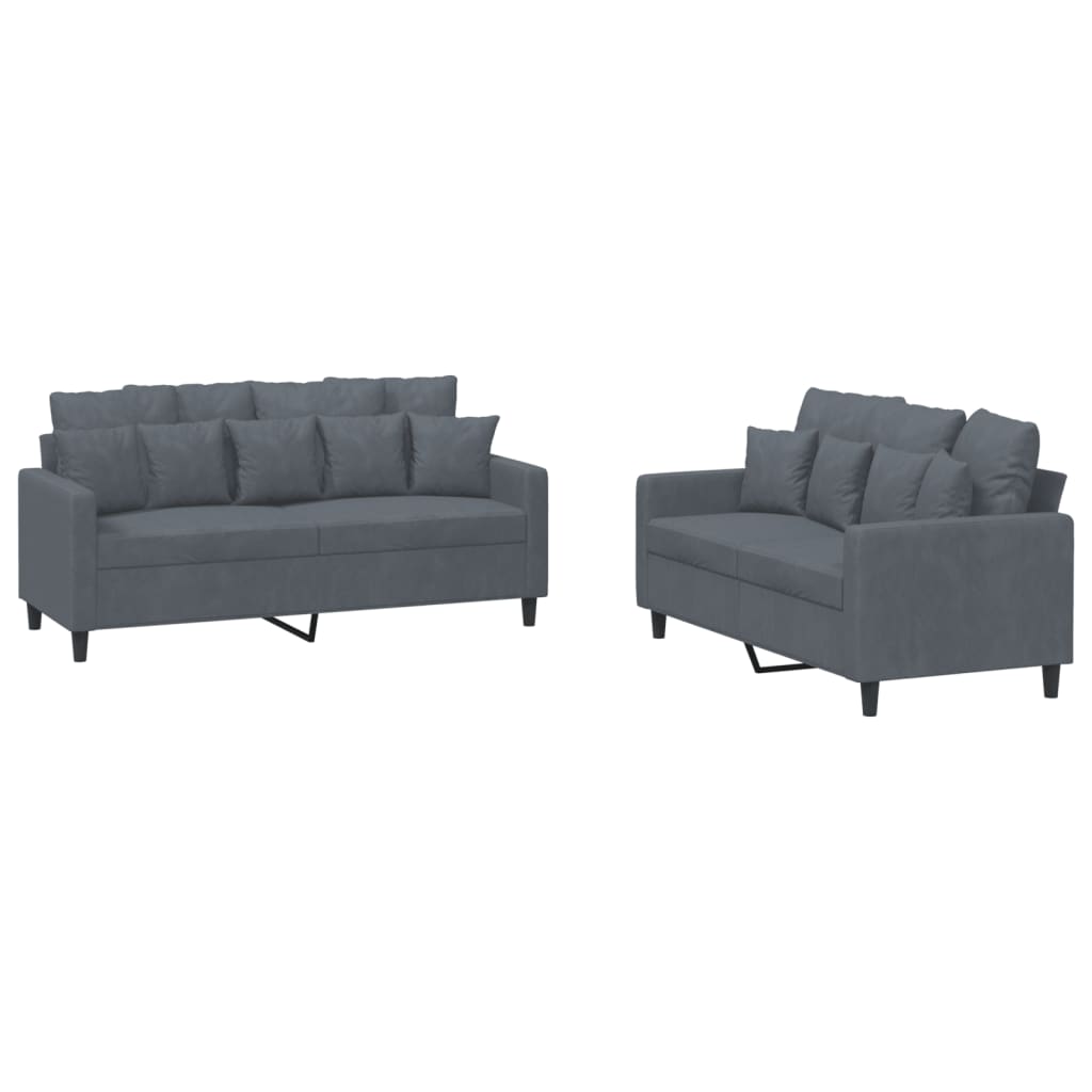 Ensemble de canapé 2 pièces avec coussins en velours gris foncé