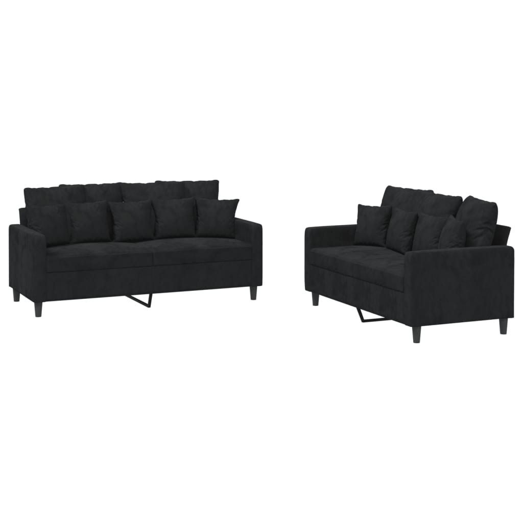 Ensemble de canapé 2 pièces avec coussins en velours noir